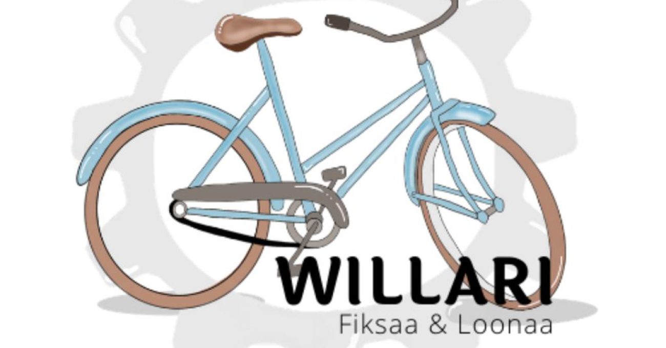 Piirroskuva vanhasta polkupyörästä, jonka edessä teksti Willari